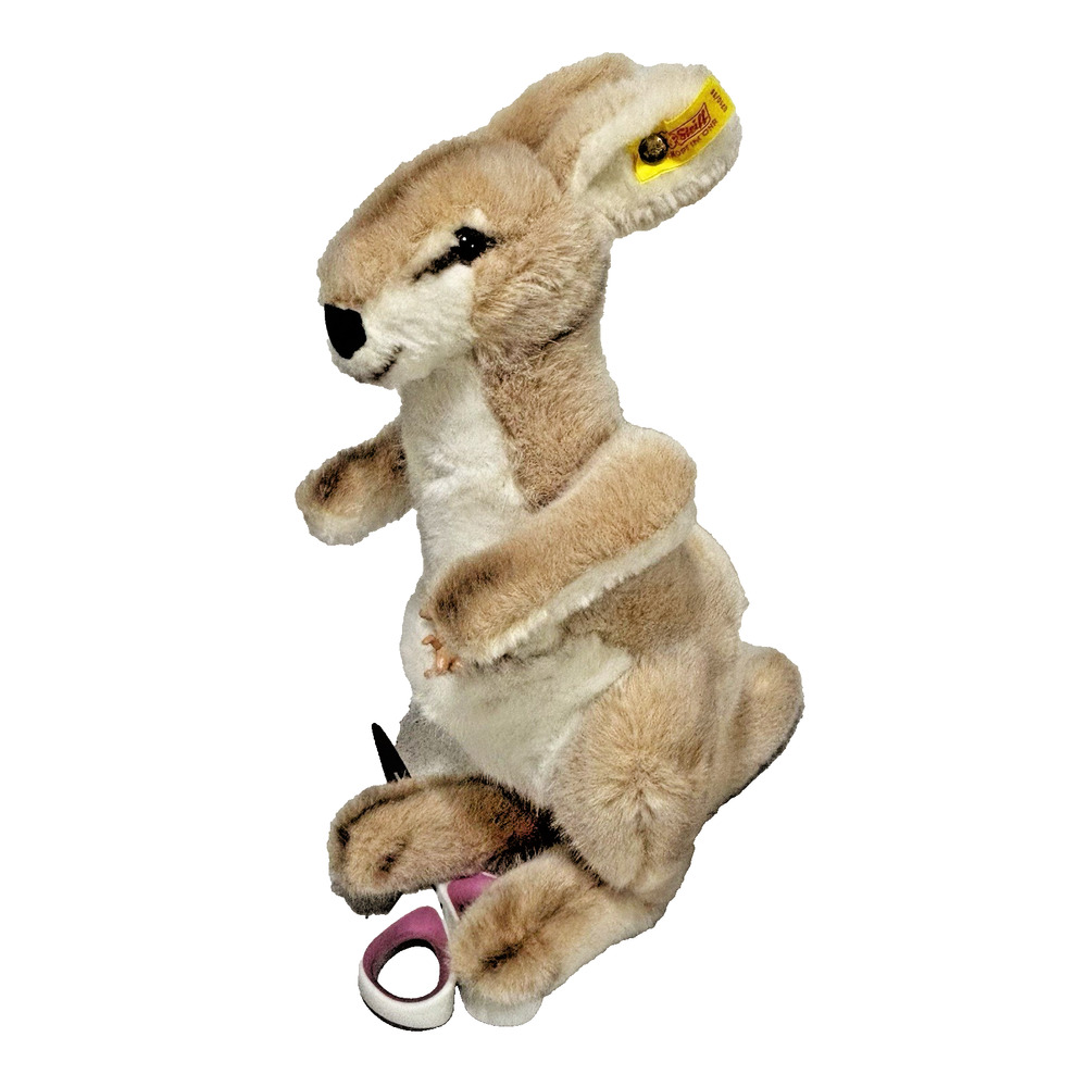 Vintage Steiff Mohair Kangaroo & Plastic Baby Joey Ear Button Tag Stuffed Animal